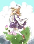  full_body hat moriya_suwako nikoro solo thighhighs touhou 