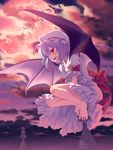  bad_id bad_pixiv_id barefoot bat bat_wings cloud dress fangs feet full_moon hat hiroyama_hiroshi moon on_top_of_pole purple_hair red_eyes red_moon remilia_scarlet ribbon rooftop short_hair sky solo toes touhou wings 