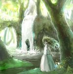  1girl bad_id bad_pixiv_id blonde_hair chibi_(shimon) copyright_request dress long_hair lowres nature pointy_ears scenery water waterfall 