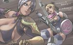  breasts cassandra_alexandra cleavage face isabella_valentine large_breasts multiple_girls shield soulcalibur soulcalibur_iv sword tea_(nakenashi) thighhighs wallpaper weapon 