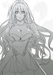  breast_hold breasts cleavage crossed_arms frills greyscale large_breasts long_hair mizuki_makoto monochrome sekirei skirt solo tsukiumi work_in_progress 