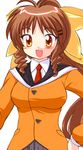  brown_hair fang gomamiso_(gomamiso_sp) long_hair lowres original ponytail school_uniform solo yellow_eyes 