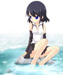  barefoot black_hair blue_eyes kuro_(be_ok) original short_hair sitting skirt soaking_feet solo water 