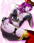  artist_request braid da_ji detached_sleeves hat musou_orochi nail_polish pink_nails purple_hair red_eyes solo 