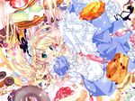  :o apron blonde_hair blush bonnet cake candy cookie eating food frills gosick high_heels long_hair official_art pastry ribbon shoes solo surprised sweets takeda_hinata victorica_de_blois 