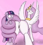  anus blush butt duo equine female feral friendship_is_magic hair hi_res horn long_hair mammal multi-colored_hair my_little_pony princess princess_celestia princess_celestia_(mlp) princess_molestia_(mlp) purple_eyes pussy royalty smile twilight_sparkle twilight_sparkle_(mlp) unicorn winged_unicorn wings xyi 
