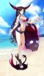  absurdres bangs beach belt bikini bikini_under_clothes black_footwear black_hair blue_sky blush boots breasts chest_tattoo cleavage collared_shirt commentary_request denim denim_shorts dress_shirt facial_mark fate/extra fate/extra_ccc fate/grand_order fate_(series) feet forehead_mark full_body highres hinomoto_madoka hips horns jewelry legs long_hair looking_at_viewer midriff multicolored_hair navel ocean open_toe_boots open_toe_shoes parted_bangs pink_bikini pink_hair ponytail ring sandals sesshouin_kiara shadow shirt short_shorts shorts sidelocks skull sky smile solo streaked_hair swimsuit tattoo thighs tied_shirt toes two-tone_hair very_long_hair wavy_hair white_shirt wristband 