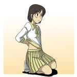  brown_hair dennou_coil glasses highres kakkii kneeling midriff okonogi_yuuko school_uniform short_hair solo 