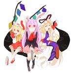  animal_ears apple bunny_ears eating flandre_scarlet food fruit gap holding holding_food holding_fruit kazune_(baumkuchen) multiple_girls reisen_udongein_inaba touhou wings yakumo_yukari yawning 