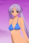  amatsuka_tsurara baby_princess bikini bikini_top blue_eyes kusaka_souji purple_hair solo swimsuit tan twintails 