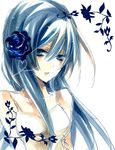  bare_shoulders copyright_request flower kana_(sekiyou) long_hair solo traditional_media 