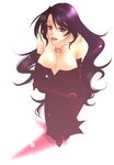  absurdres bad_id bad_pixiv_id bent_over black_dress black_hair breast_squeeze breasts cleavage crossed_arms dress fullmetal_alchemist gloves highres large_breasts lipstick long_hair lust makeup mutsuki_futako purple_eyes purple_lipstick shiny simple_background smile solo tattoo wavy_hair 