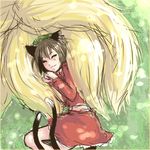  aiu animal_ears bad_id bad_pixiv_id cat_ears cat_tail chen fox_tail hat hug lowres multiple_girls sketch sleeping tail tail_hug touhou yakumo_ran 