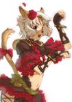  animal_ears bracelet dancer final_fantasy final_fantasy_xi flower jewelry midriff mithra red short_hair tail white_hair 