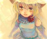  ame_yamori animal_ears blonde_hair blush brown_eyes copyright_request detached_sleeves dress flower long_hair solo 