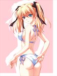  adjusting_clothes adjusting_swimsuit artist_request ass bikini blonde_hair blue_eyes blush copyright_request ribbon side-tie_bikini solo swimsuit twintails 