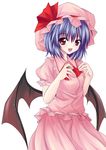  bad_id bad_pixiv_id bat_wings blue_hair fangs hands hat looking_at_viewer open_mouth red_eyes remilia_scarlet short_hair simple_background smile solo touhou utakata_(kochou_no_yume) wings 