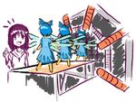  azumanga_daiou blue_hair cirno fairy kasuga_ayumu large_hadron_collider machine multiple_girls pun ribbon touhou wings 