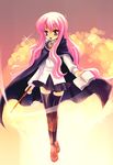  book cape hanao_(kuma-tan_flash!) long_hair louise_francoise_le_blanc_de_la_valliere pentacle pink_eyes pink_hair skirt thighhighs wand zero_no_tsukaima zettai_ryouiki 