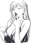  blush breasts camisole cleavage greyscale large_breasts mitarashi_kousei monochrome original sketch sleepy solo tears yawning 