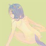  ame_yamori animal_ears back black_hair copyright_request lowres nude sitting solo tail 