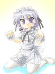  blush braid izayoi_sakuya kakkou short_hair silver_hair solo touhou twin_braids 