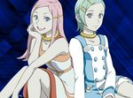  anemone_(eureka_seven) aqua_hair blue_eyes collar dress eureka eureka_seven eureka_seven_(series) hair_ornament hairclip multiple_girls pink_hair purple_eyes thigh_strap vector_trace wallpaper 