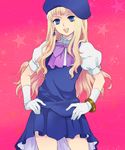  beret blonde_hair blue_eyes cowboy_shot dress earrings gloves hat jewelry long_hair macross macross_frontier plum_(arch) sheryl_nome solo 