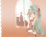  aqua_hair casual coffee drink hatsune_miku long_hair solo vocaloid window yoshioka_mitsuko 