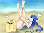  angry arin artist_request bikini blue_eyes blue_hair flower golgo_13 legs long_hair multicolored multicolored_stripes ocean pangya papel sand solo striped striped_bikini swimsuit 