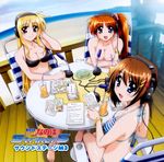  album_cover anklet armlet beach bikini blonde_hair blue_eyes bracelet breasts brown_hair cleavage cover cup day drinking_glass drinking_straw fate_testarossa food headphones jewelry large_breasts letter long_hair lyrical_nanoha mahou_shoujo_lyrical_nanoha_strikers microphone multiple_girls okuda_yasuhiro outdoors purple_eyes radio_booth red_eyes short_hair side_ponytail swimsuit takamachi_nanoha very_long_hair yagami_hayate 