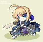  armor artoria_pendragon_(all) blonde_hair blue_eyes chibi fate/stay_night fate_(series) saber short_hair solo sword take_tonbo weapon 