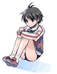  antenna_hair black_hair buruma idolmaster idolmaster_(classic) idolmaster_1 kikuchi_makoto raglan_sleeves short_hair solo tamura_en 