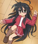  black_hair glasses haruyama haruyama_kazunori izumi_konata kurokona long_hair lucky_star lying 