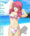  beach bikini blue_eyes day feldt_grace gundam gundam_00 outdoors pink_hair solo swimsuit taka913 