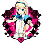  8055 alice_(wonderland) alice_(wonderland)_(cosplay) alice_in_wonderland blonde_hair blue_eyes cosplay crossdressing flower hairband kuma_(persona_4) male_focus otoko_no_ko persona persona_4 rose solo 