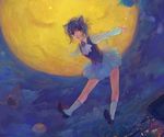  ame_yamori animal_ears bad_id bad_pixiv_id city cityscape copyright_request flying full_moon happy moon mouse night outstretched_arms short_hair skirt smile solo spread_arms 