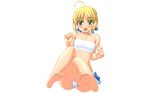  ahoge artist_request artoria_pendragon_(all) ass bandeau barefoot bikini blonde_hair cameltoe fate/stay_night fate_(series) feet green_eyes happy highres midriff saber short_hair smile soles strapless swimsuit 