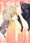  blonde_hair brown_eyes bug butterfly copyright_request insect kuduq open_mouth short_hair solo tears 