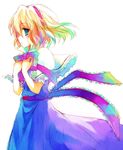  alice_margatroid blonde_hair blue_dress capelet dress frills from_side green_eyes looking_at_viewer looking_to_the_side profile short_hair simple_background solo suzushiro_kurumi touhou white_background white_capelet 