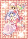  border checkered checkered_background flandre_scarlet hug multiple_girls oimo remilia_scarlet siblings sisters star touhou wings 