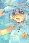  ame_yamori blush brown_eyes copyright_request happy hat short_hair silver_hair solo 