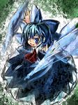 blue_hair bow cirno ribbon short_hair solo touhou ukyo_rst wings 