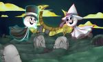  2018 ambiguous_gender blush cloud darnok69 duo ghost grass graveyard happy hat night sky spirit star tombstone top_hat 