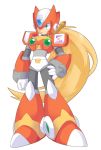  android blonde_hair blue_eyes full_body hand_on_hip long_hair male_focus omeehayo rockman rockman_x simple_background solo standing very_long_hair white_background zero 