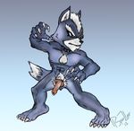  abs balls beard bowzer_(artist) canine claws collar facial_hair hair knot male mammal mohawk muscles nintendo nipples pecs penis solo star_fox super_smash_bros uncut video_games wolf wolf_o&#039;donnell wolf_o'donnell 