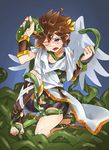  1boy between_toes blue_eyes blush clothed_sex cum feathered_wings kid_icarus kid_icarus_uprising male_focus nintendo orgasm pit pit_(kid_icarus) sex solo spandex tentacle tentacles_on_male toes wings 