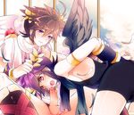  2boys black_hair brown_hair censored dark_pit feathered_wings kid_icarus kid_icarus_uprising multiple_boys nintendo open_mouth penis pit pit_(kid_icarus) short_hair wings yaoi 