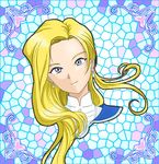  blonde_hair blue_eyes earrings felniam glycine_bleumer jewelry long_hair mosaic_background sakura_taisen sakura_taisen_iii 