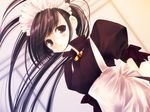  bow brown_eyes brown_hair copyright_request glasses hairband long_hair maid ponytail solo touto_seiro 